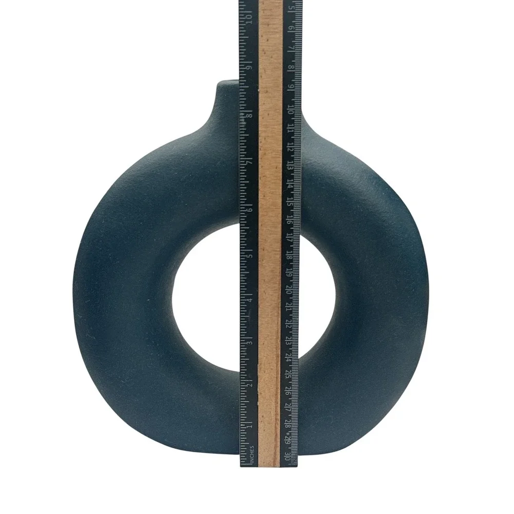 Navy Blue Ceramic Donut Vase Set of 2‎ Matte Textured Modern Minimalist Decor